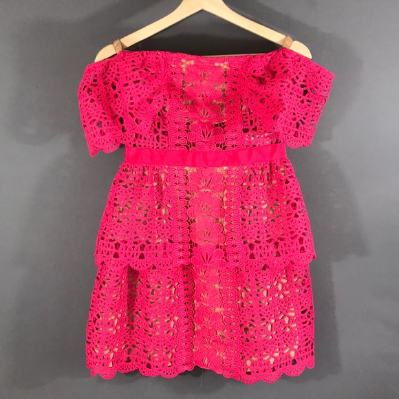 Self-Portrait off shoulder mini dress Fuchsia - Picture 4 of 6